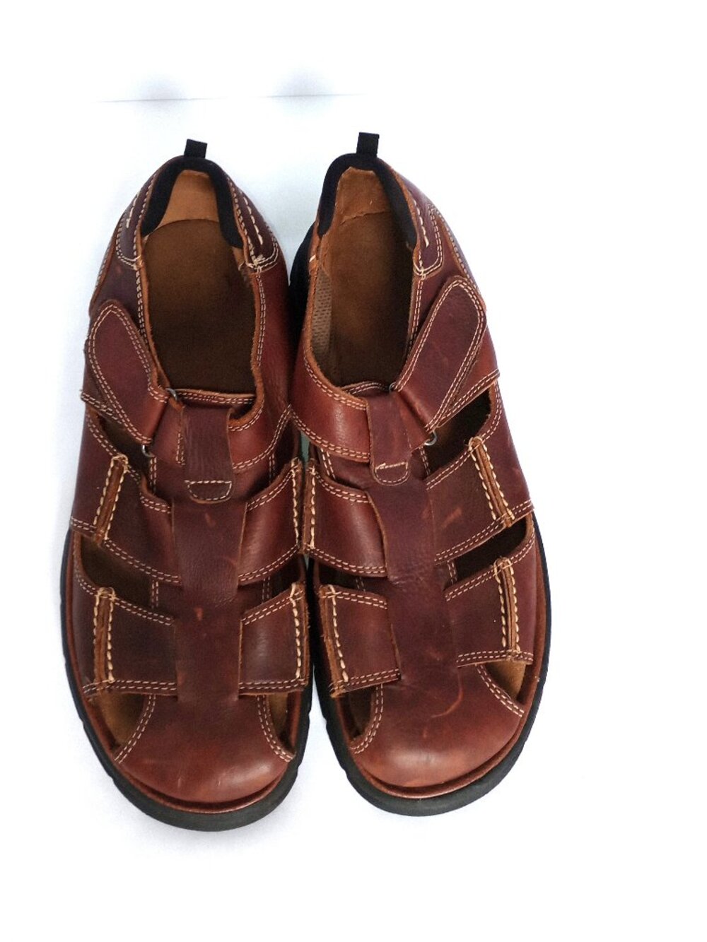 Mens Leather Fisherman Sandals Size 10.5 Brown Closed Toe Comfort